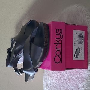 NEW never worn Corky's black sandals size 7